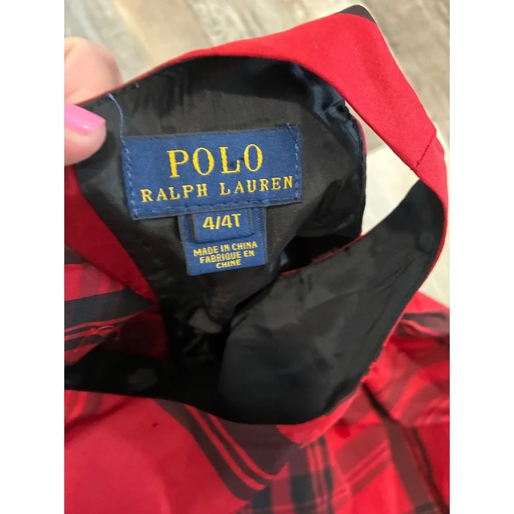 Polo Ralph Lauren Girls Red Black Tartan Plaid Holiday Taffeta Dress 4 4T